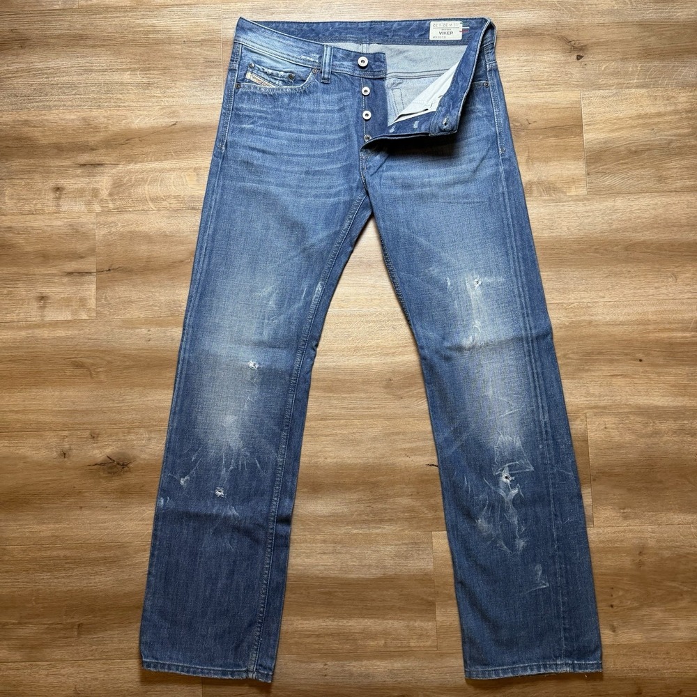 Diesel Viker Jeans Men 32x32 Straight Leg Medium Wash Whiskered Made Italy 0073J